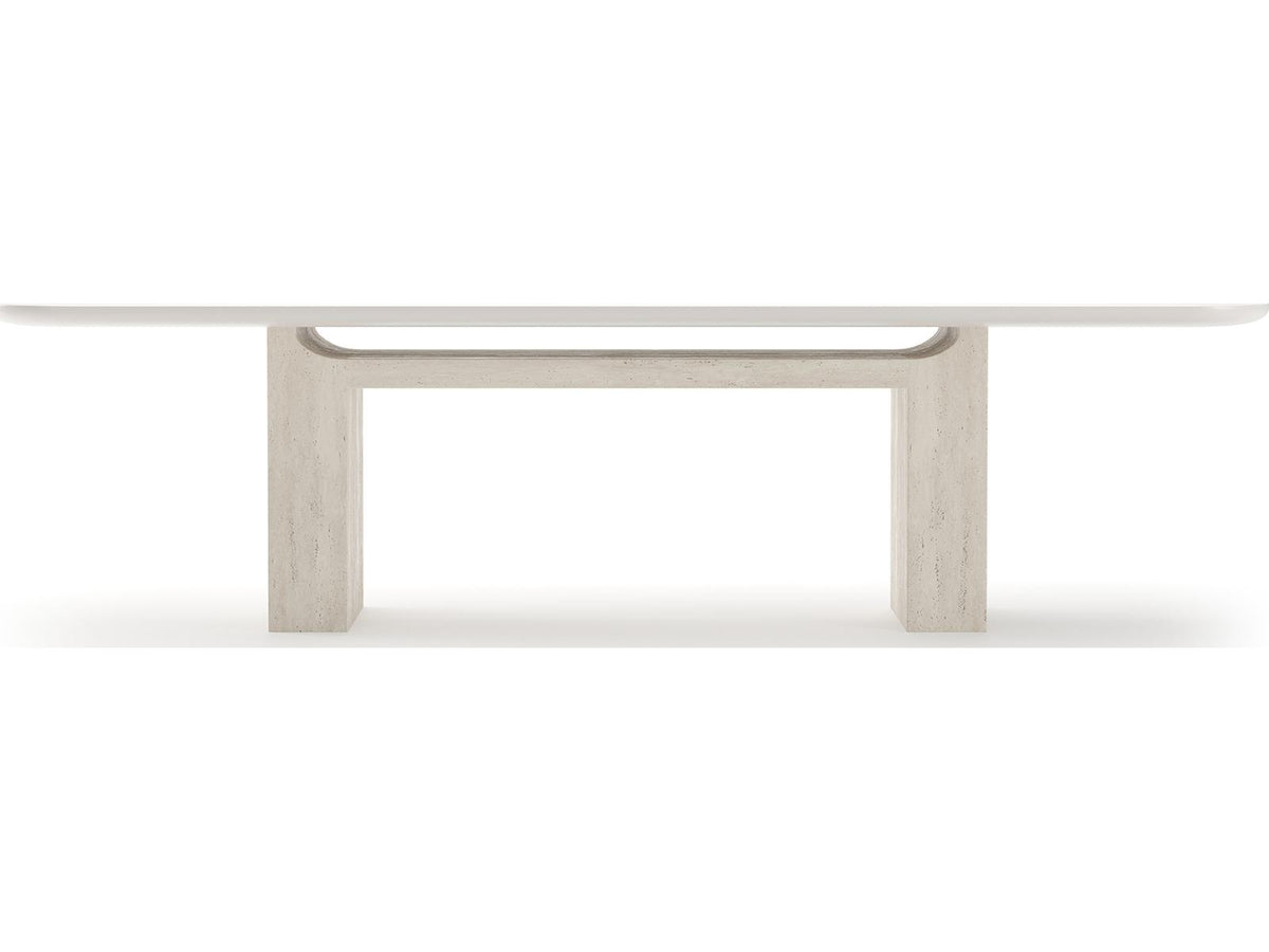 Overlap Rectangle 112-Inch Dining Table with Latte Top and Travertine Base