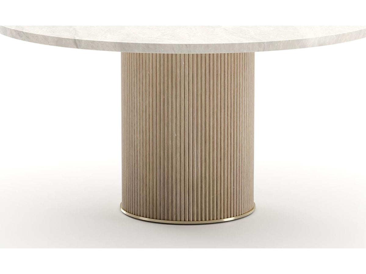 Rhythm 58-Inch Round Dining Table with Travertine Stone Top and Oak Base
