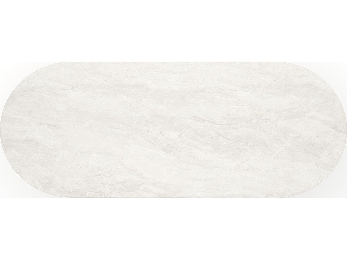 Rhythm 112-Inch Oval Creme Travertine Stone Top Dining Table