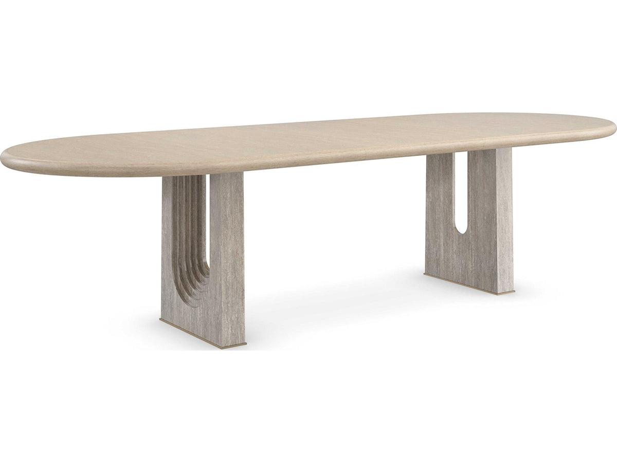 Emphasis 94-Inch Oval Extension Dining Table in Sun Drenched Oak and Silver Travertine