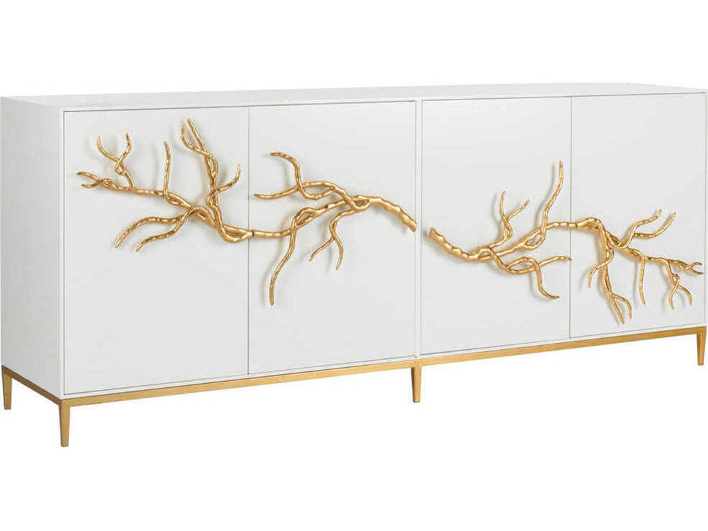 Shayla Copas White Wood Branch Sideboard Gold Accent