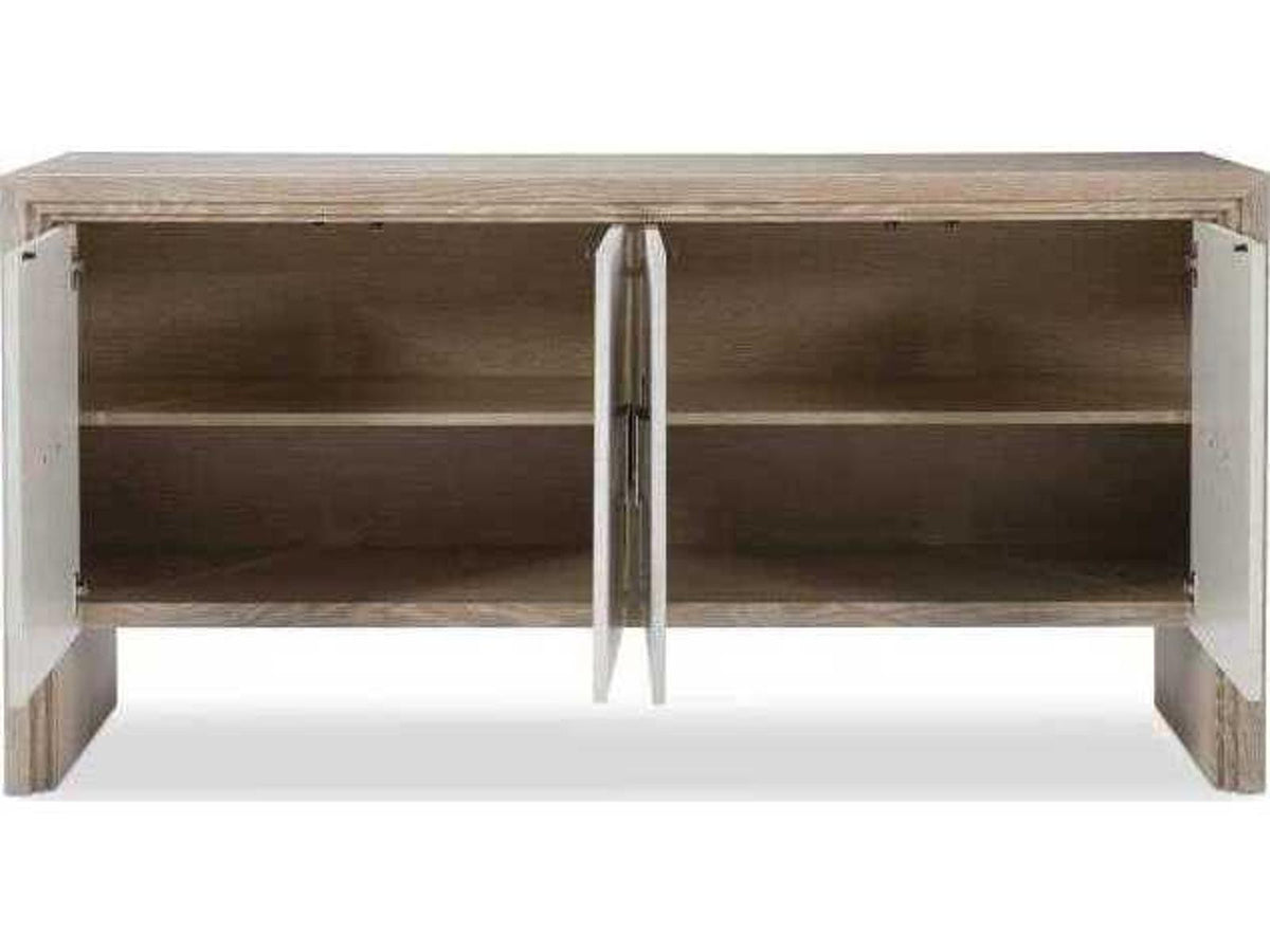 Wythe Four Door Credenza in Blonde Cerused Oak with Antique Brass Pulls