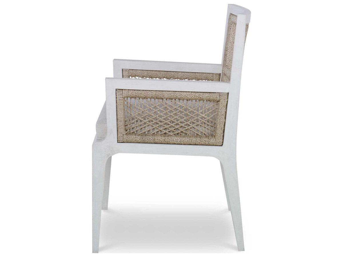 Curate Hardwood White Upholstered Arm Dining Chair
