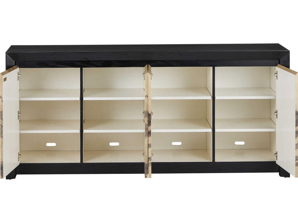 Currey and Company Karlson 80-Inch Credenza Natural Vellum Caviar Black Finish