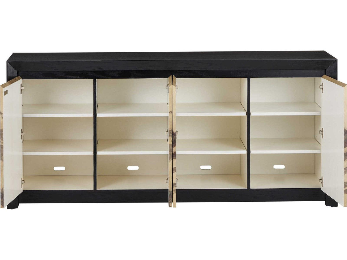 Currey and Company Karlson 80-Inch Credenza Natural Vellum Caviar Black Finish