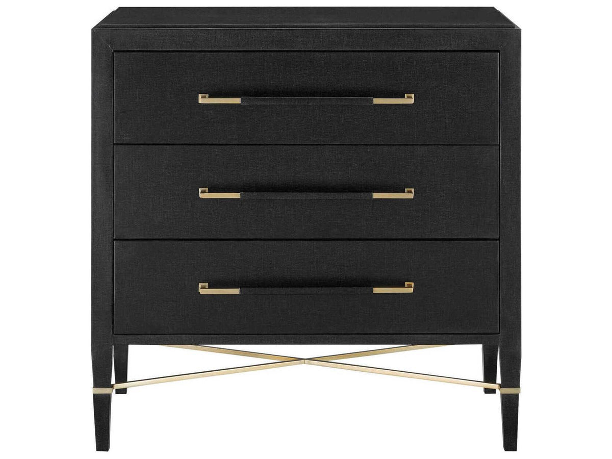 Currey and Company Verona Black Lacquered Linen Chest with Champagne Details