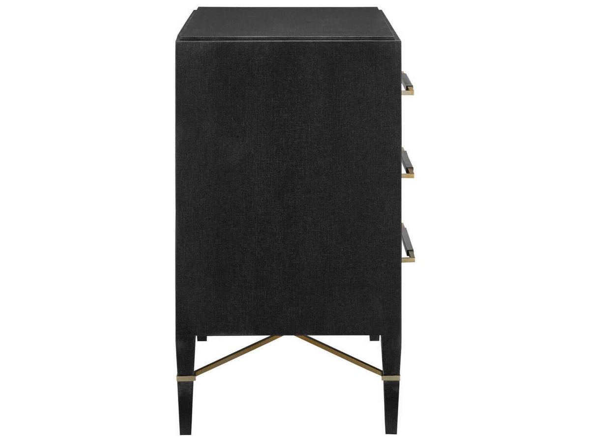 Currey and Company Verona Black Lacquered Linen Chest with Champagne Details