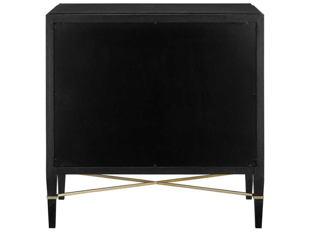 Currey and Company Verona Black Lacquered Linen Chest with Champagne Details
