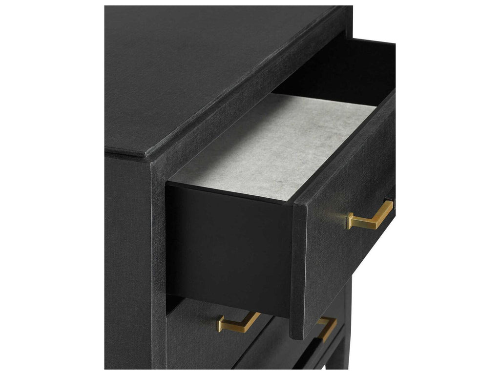 Currey and Company Verona Black Lacquered Linen Chest with Champagne Details