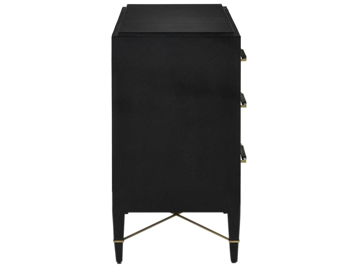 Currey and Company Verona Three-Drawer Chest in Black Lacquered Linen and Champagne