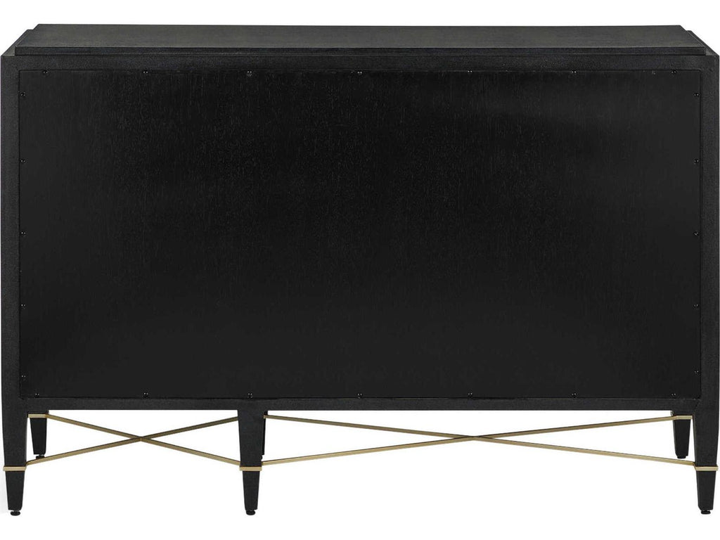 Currey and Company Verona Three-Drawer Chest in Black Lacquered Linen and Champagne