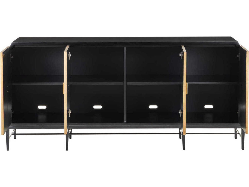 Currey and Company Kallista 4-Door Credenza in Taupe and Caviar Black with Polished Brass