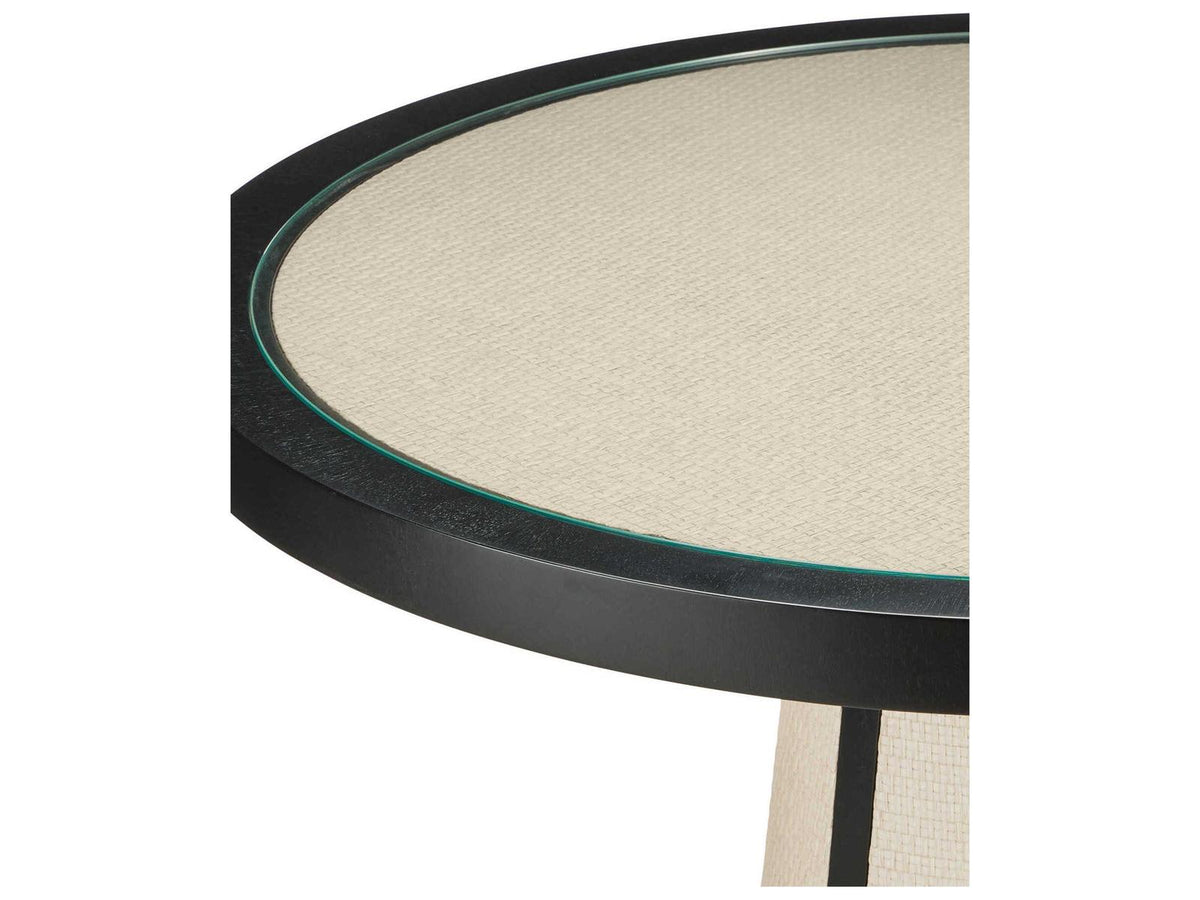 Currey and Company Deanna Round Entry Table in Ivory Black Clear Finish