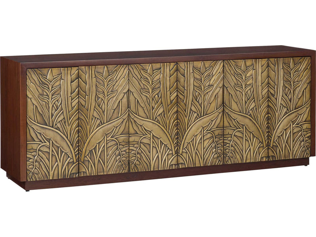 Currey and Company Jardin Credenza in Walnut and Antique Brass