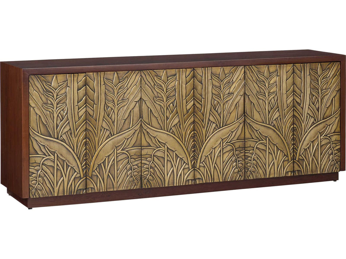 Currey and Company Jardin Credenza in Walnut and Antique Brass
