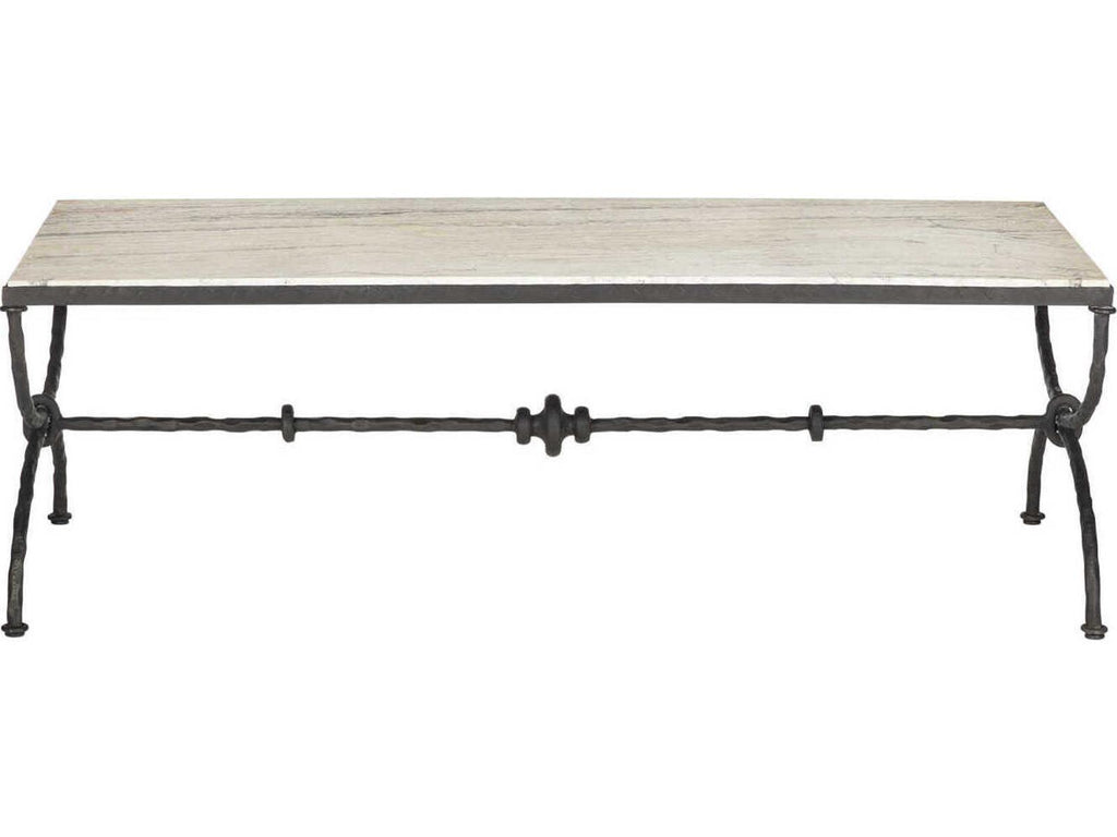 Currey and Company Agora Rectangle Coffee Table White Travertine Rustic Bronze