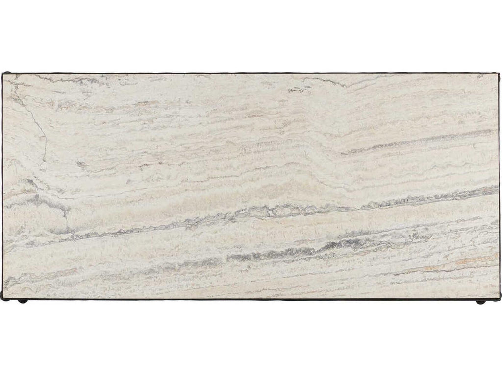 Currey and Company Agora Rectangle Coffee Table White Travertine Rustic Bronze
