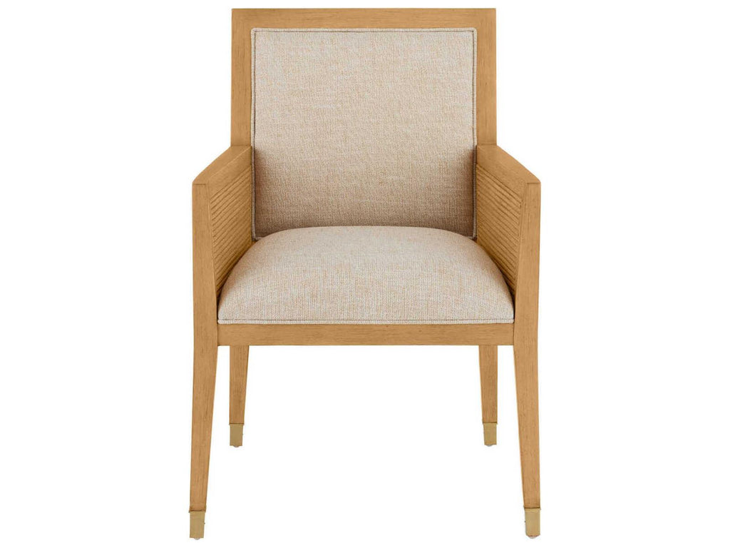 Currey and Company Santos Upholstered Accent Armchair Sea Sand Rattan and Brass