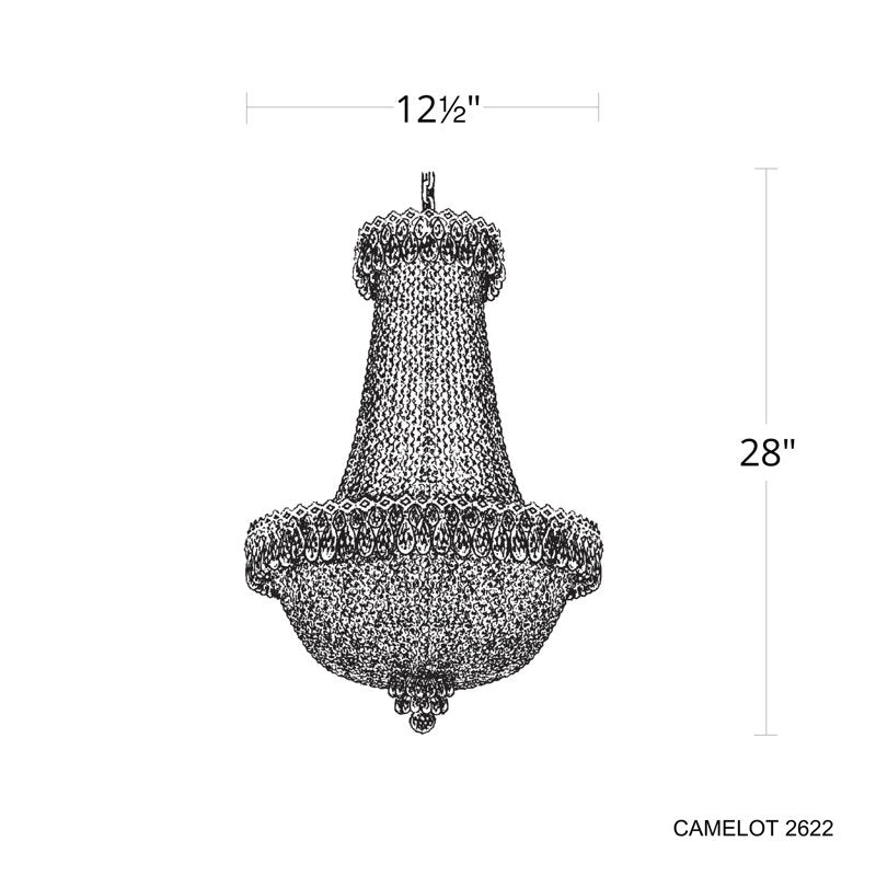 Camelot 12 Light 19.5in x 28in Pendant in Polished Gold with Clear Optic Crystals