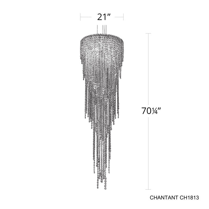 Chantant 5 Light 21in x 70.3in Chandelier in Polished Stainless Steel with Clear Radiance Crystals