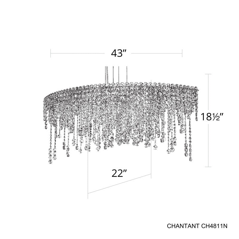 Chantant 8 Light 43in x 18.5in Linear Pendant in Polished Stainless Steel with Clear Radiance Crystals