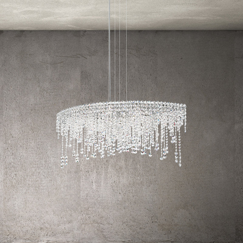 Chantant 8 Light 43in x 18.5in Linear Pendant in Polished Stainless Steel with Clear Radiance Crystals