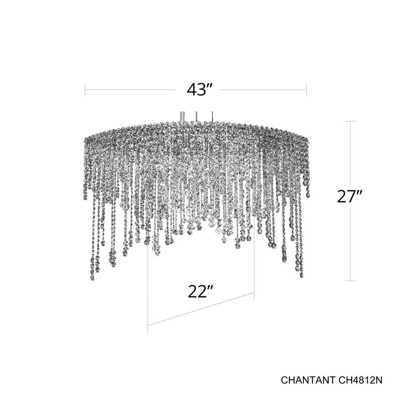 Chantant 8 Light 43in x 27in Linear Chandelier in Polished Stainless Steel with Clear Radiance Crystals