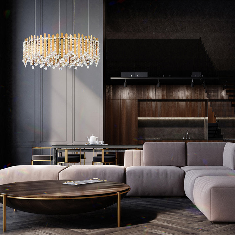 Chatter 12 Light 24in x 8.5in Round Pendant in Gold Mirror with Clear Radiance Crystals