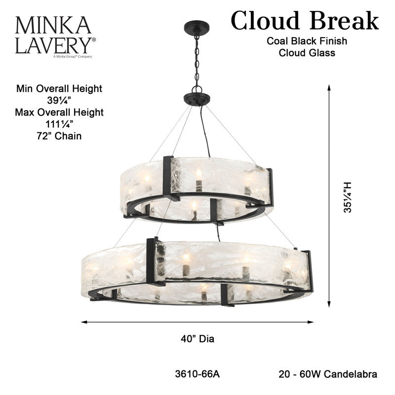 Cloud Break 20 - Light Steel Chandelier