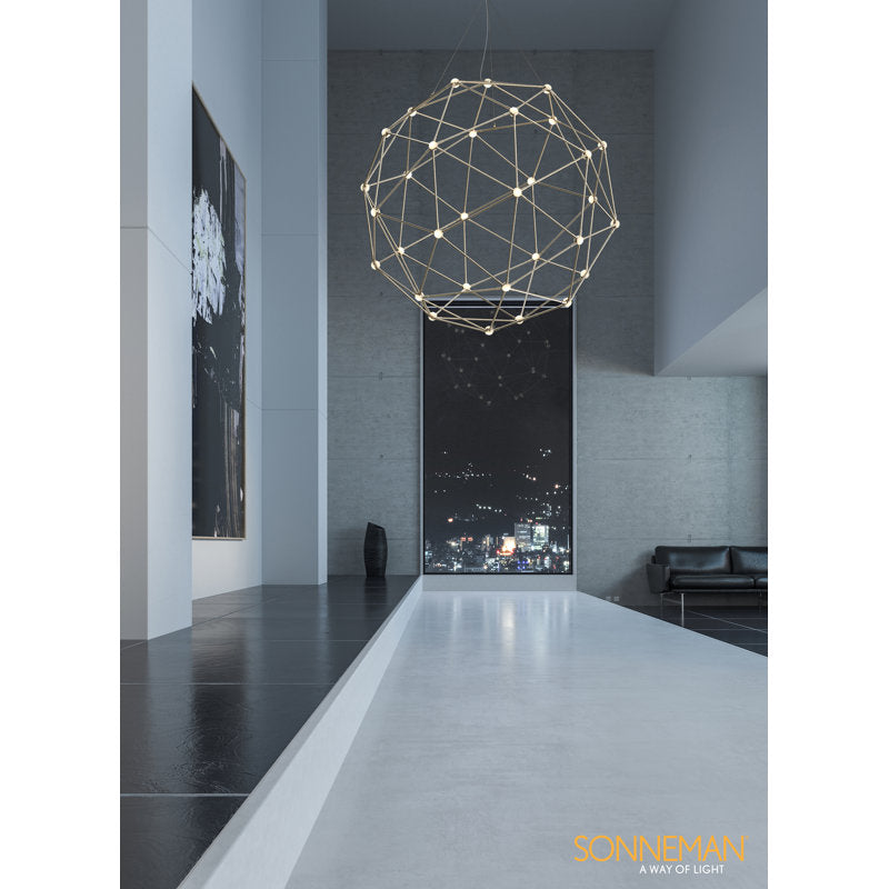 Constellation - Hedron LED Chandelier - Satin Nickel - White Optical Acrylic Lens - 240" Cable