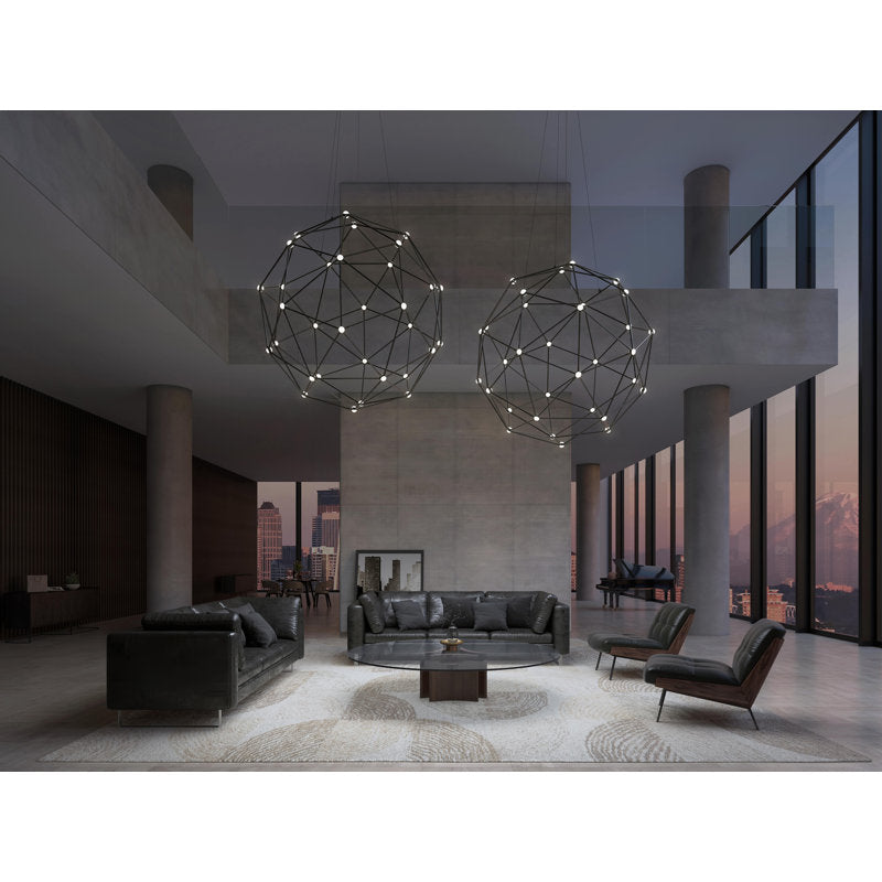 Constellation - Hedron LED Chandelier - Satin Nickel - White Optical Acrylic Lens - 240" Cable