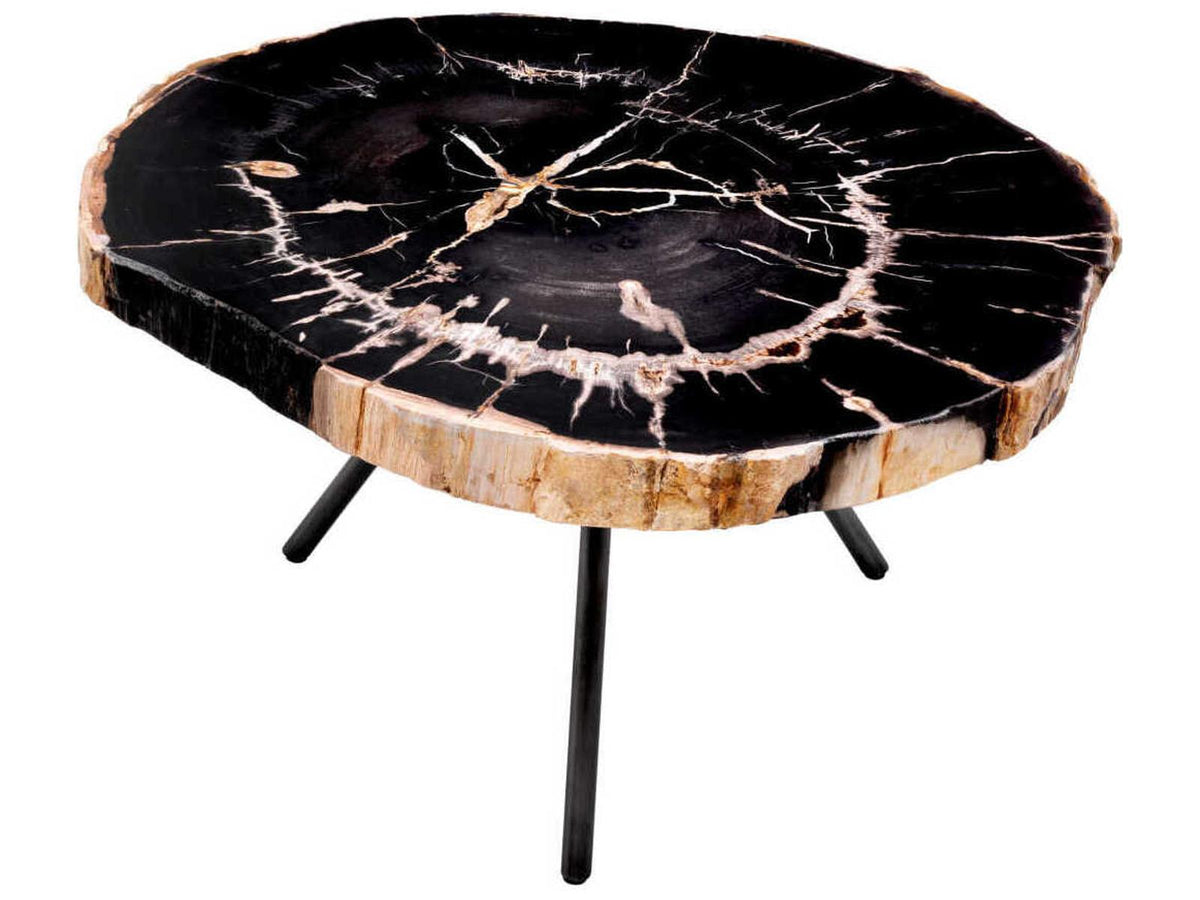 De Soto Dark Range Petrified Wood Set of 3 Coffee Table with Bronze Finish Legs