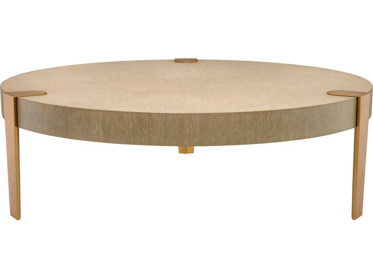 Oxnard Round Coffee Table in Washed Oak Veneer and Brushed Brass