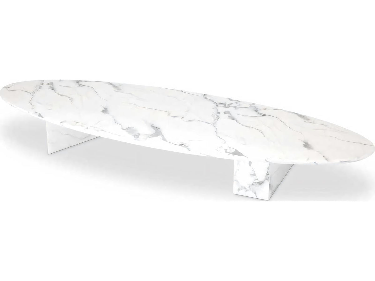 Aurore Oval Coffee Table White Faux Marble with Block Legs