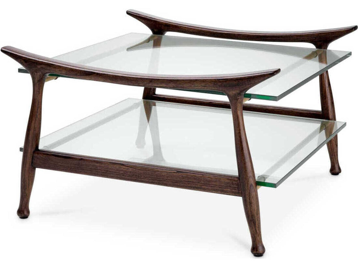 Manzo Coffee Table in Classic Brown Finish with Clear Glass