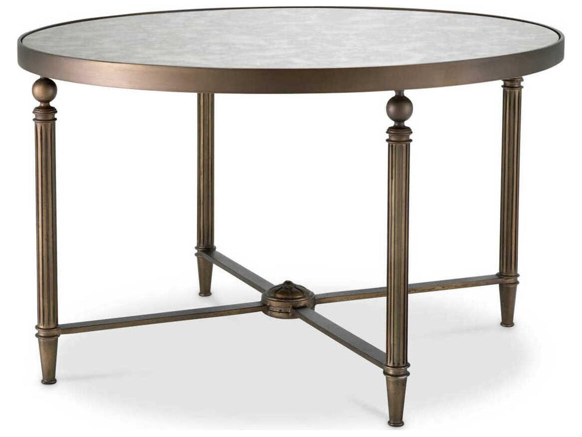 Bowery Round Coffee Table with Antique Mirror Glass and Bronze Finish