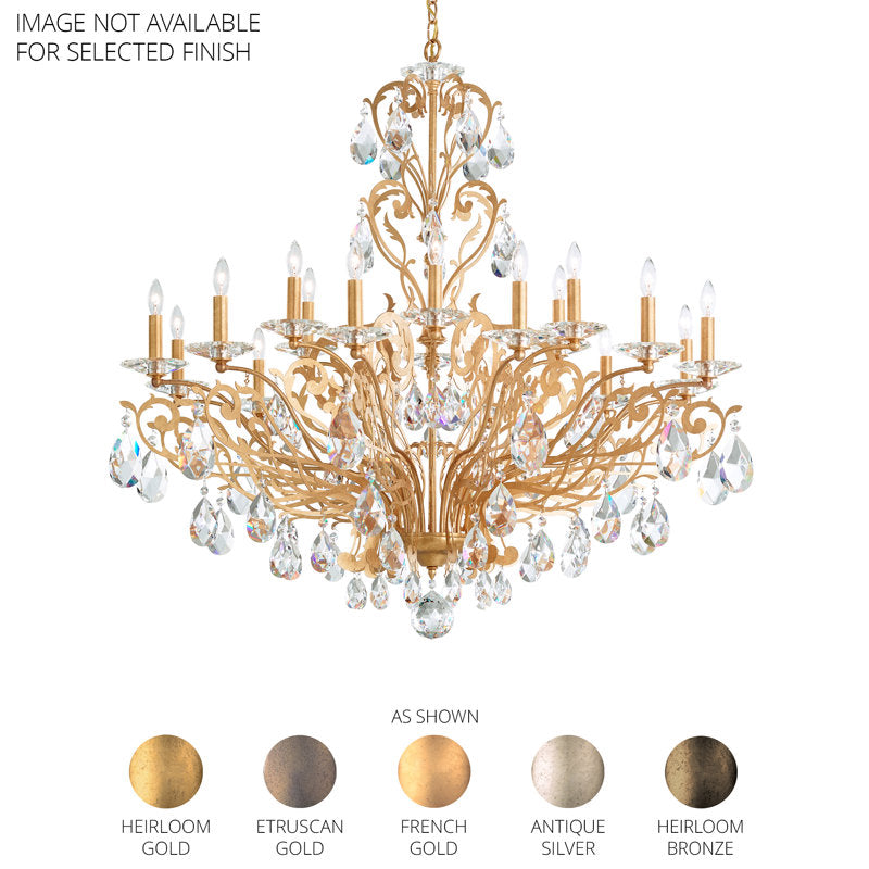 Filigrae 18 Light 39in x 38in Chandelier in Antique Silver with Clear Heritage Handcut Crystals