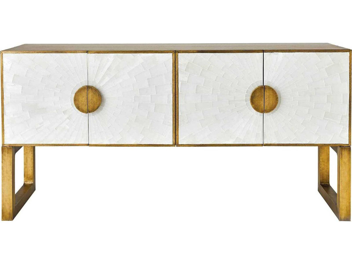 Gypsum Rectangular Console Table with Selenite and Antique Brass