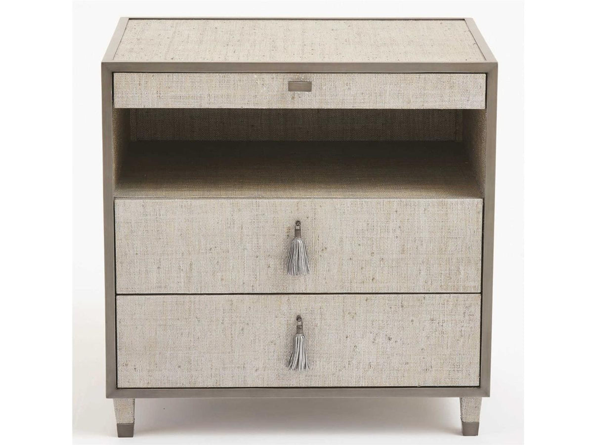 Argento 3-Drawer Nightstand in Silver Raffia and Pewter Trim