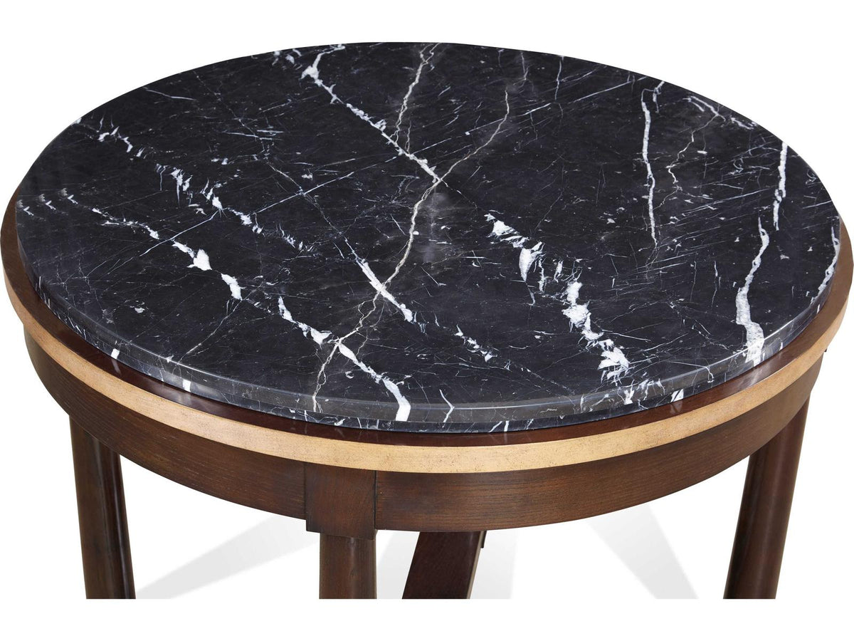 Journey The World Round Stone End Table with Black Tie Lacquer Finish