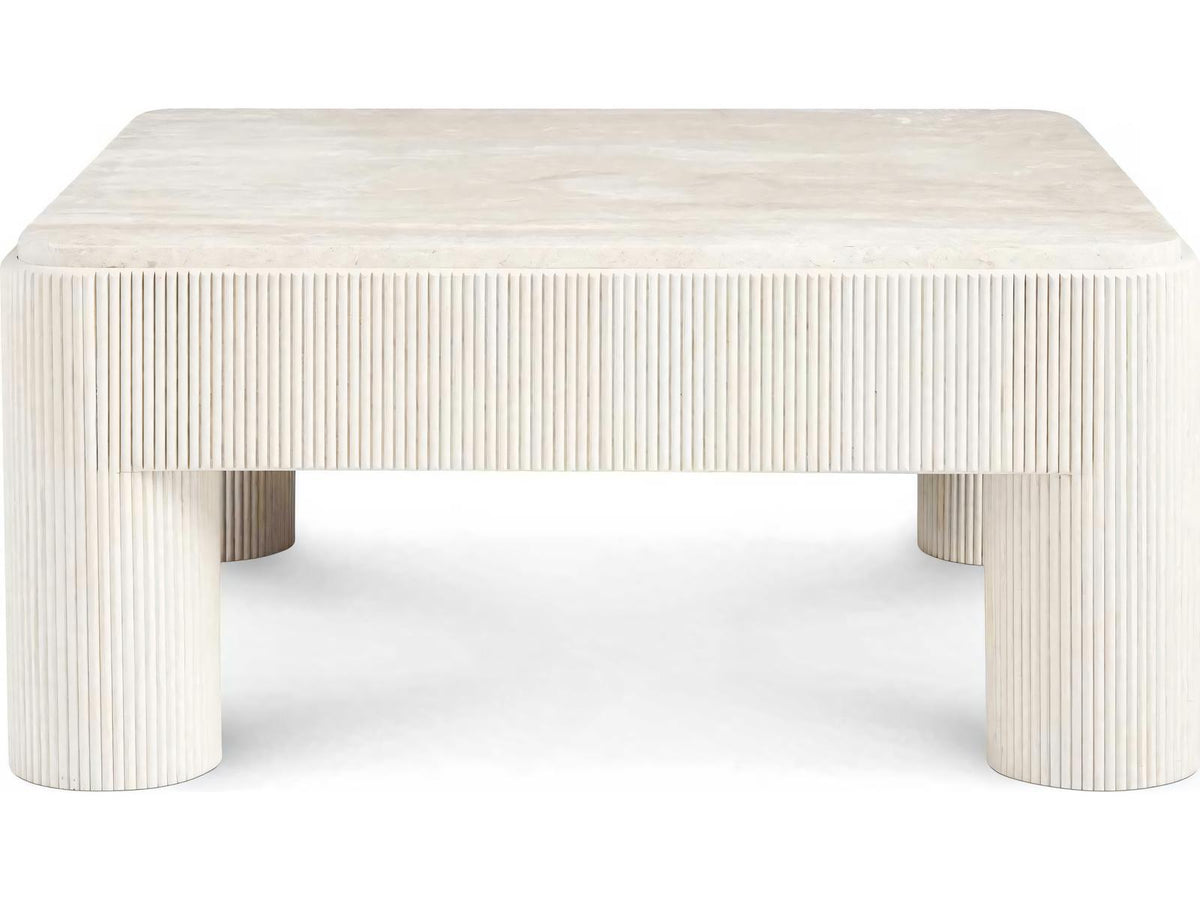 Revival 81 Square Coffee Table with Travertine Top in Gardenia White