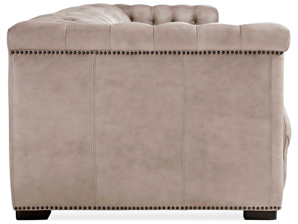 Savion Power Reclining Leather Sofa with Power Headrests in Giovanni Taupe
