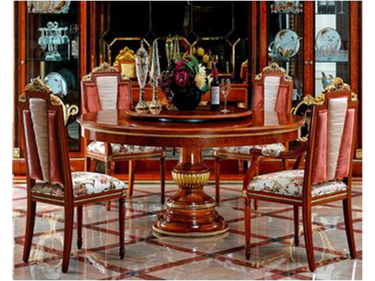 E-38 Round Wood Dining Table with Gold Inlay