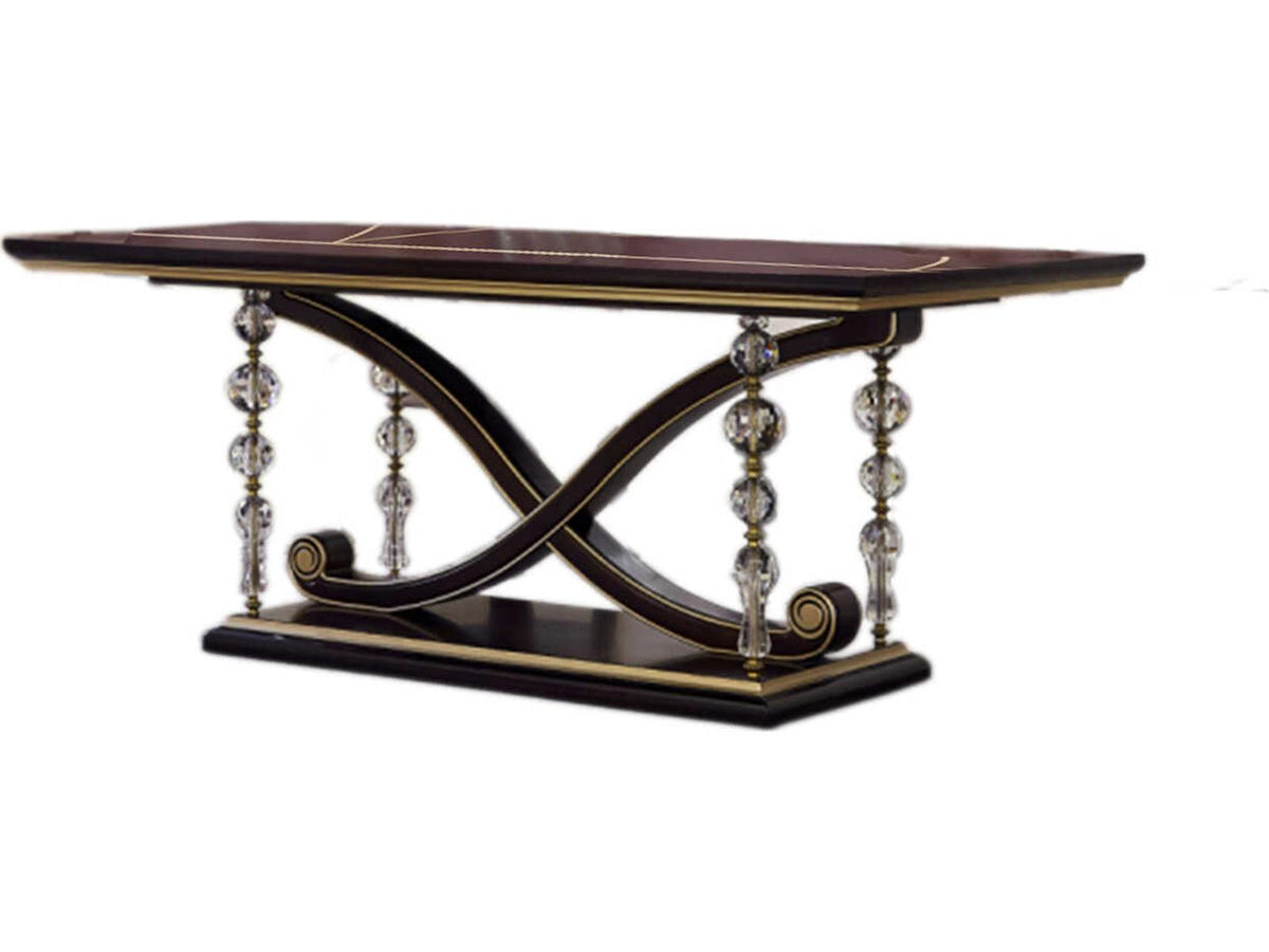 E-71 Rectangular Wood Dining Table in Walnut with Gold Accents
