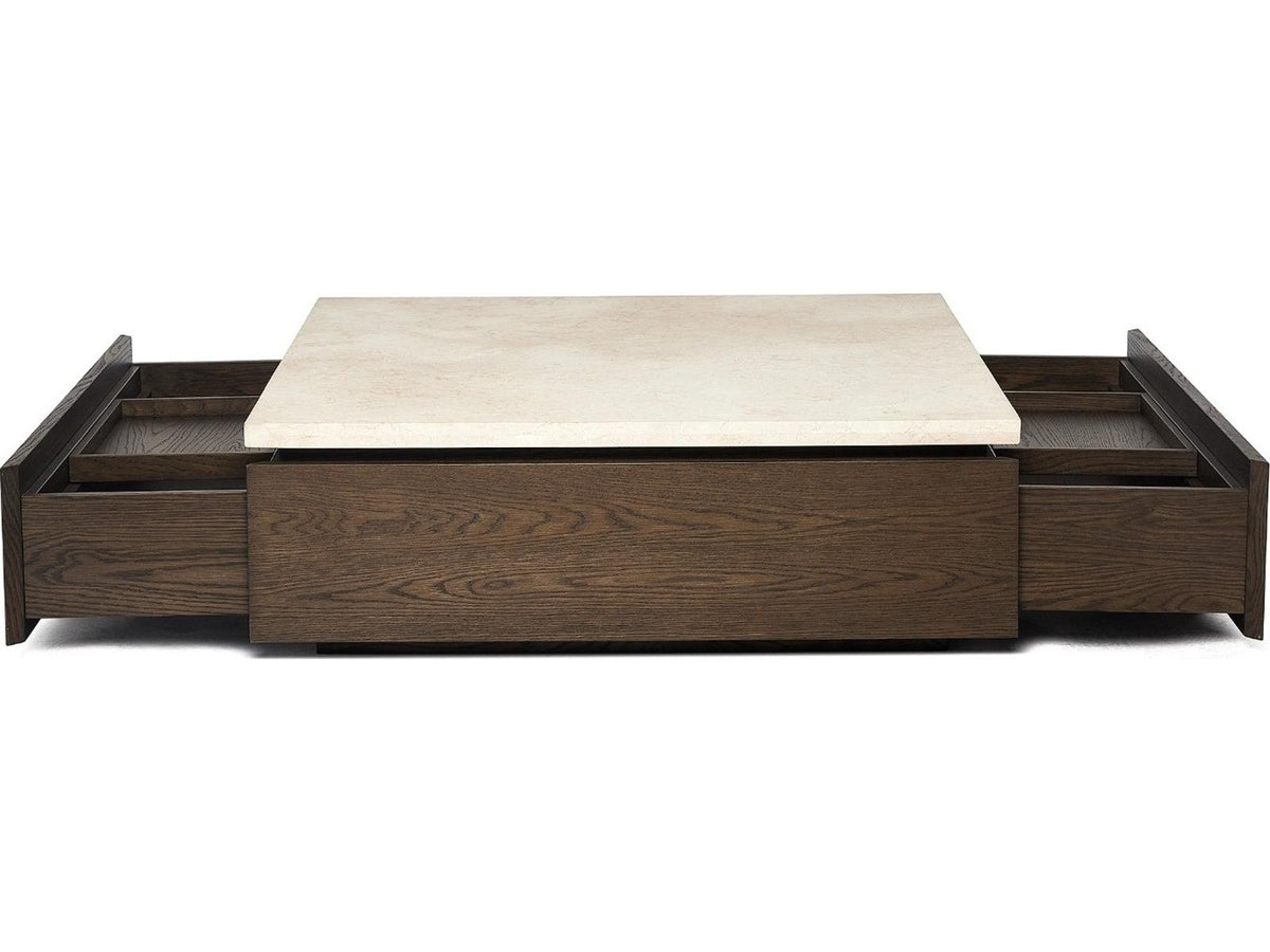 Branford Square Marble Honey Coffee Table with Mocha Oak Base