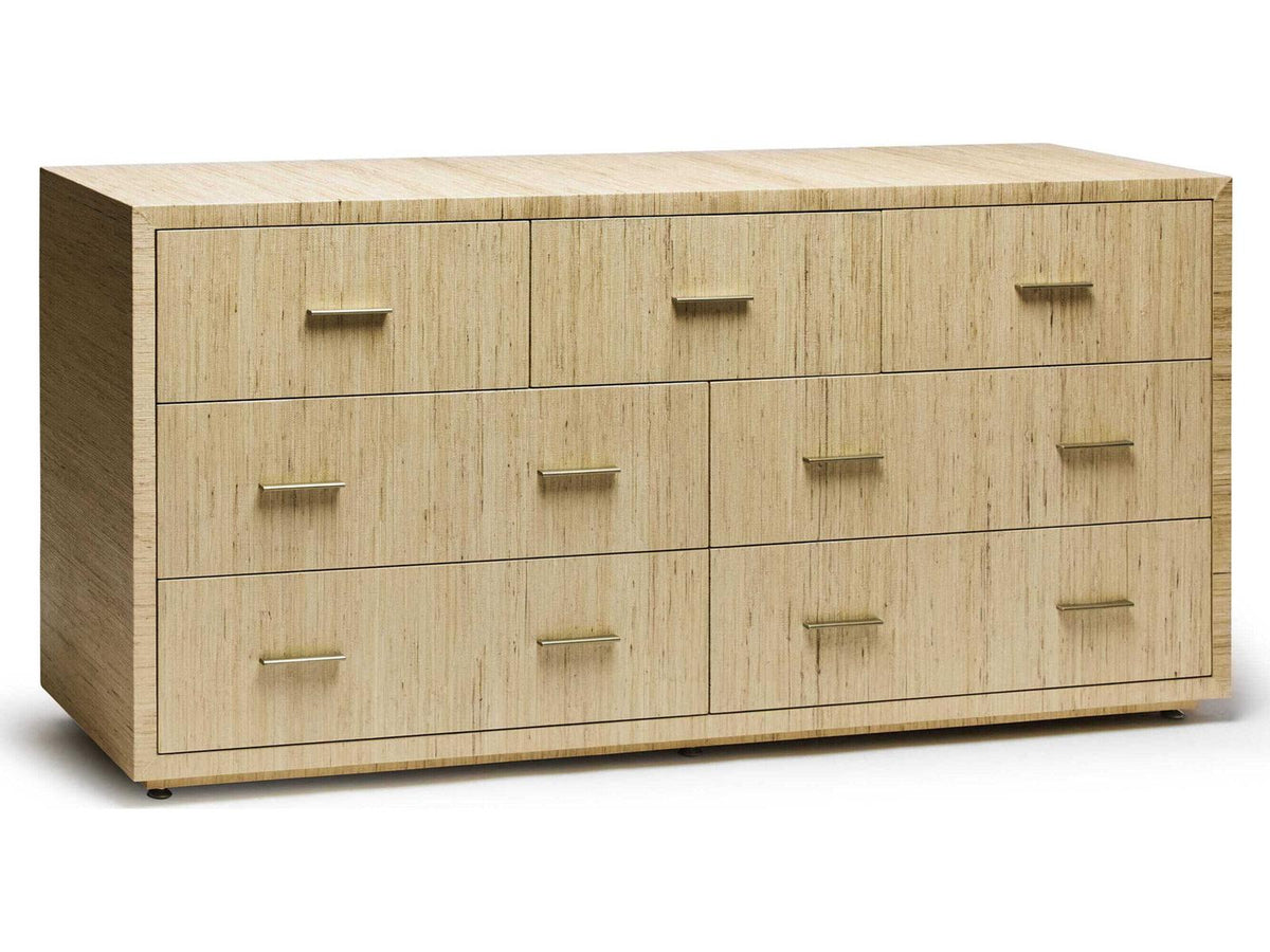 Livia 7-Drawers Double Dresser in Natural Sisal and Champagne Silver