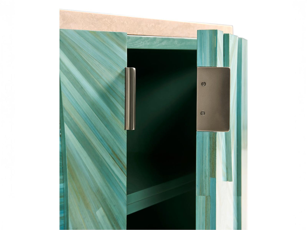 Seaglass Entertainment Console with Blue Straw Marquetry and Stone Top