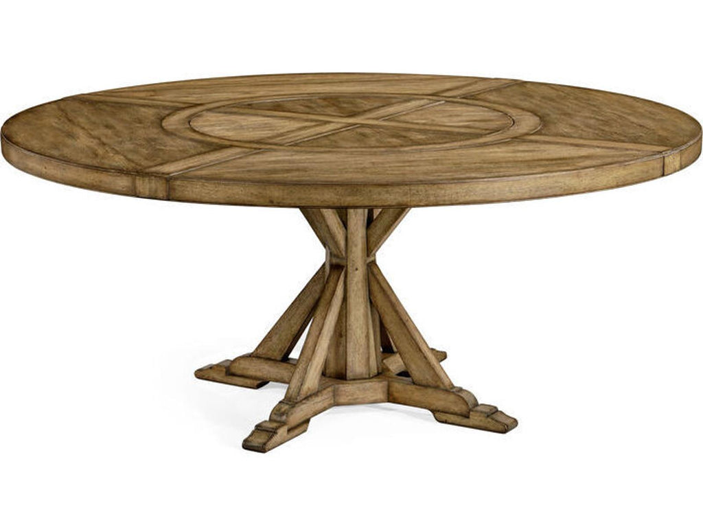 JC Casual 72-Inch Round Driftwood Dining Table with Lazy Susan