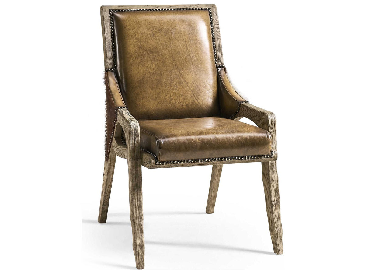 Echo Canyon Oak Wood Brown Leather Armless Dining Chair