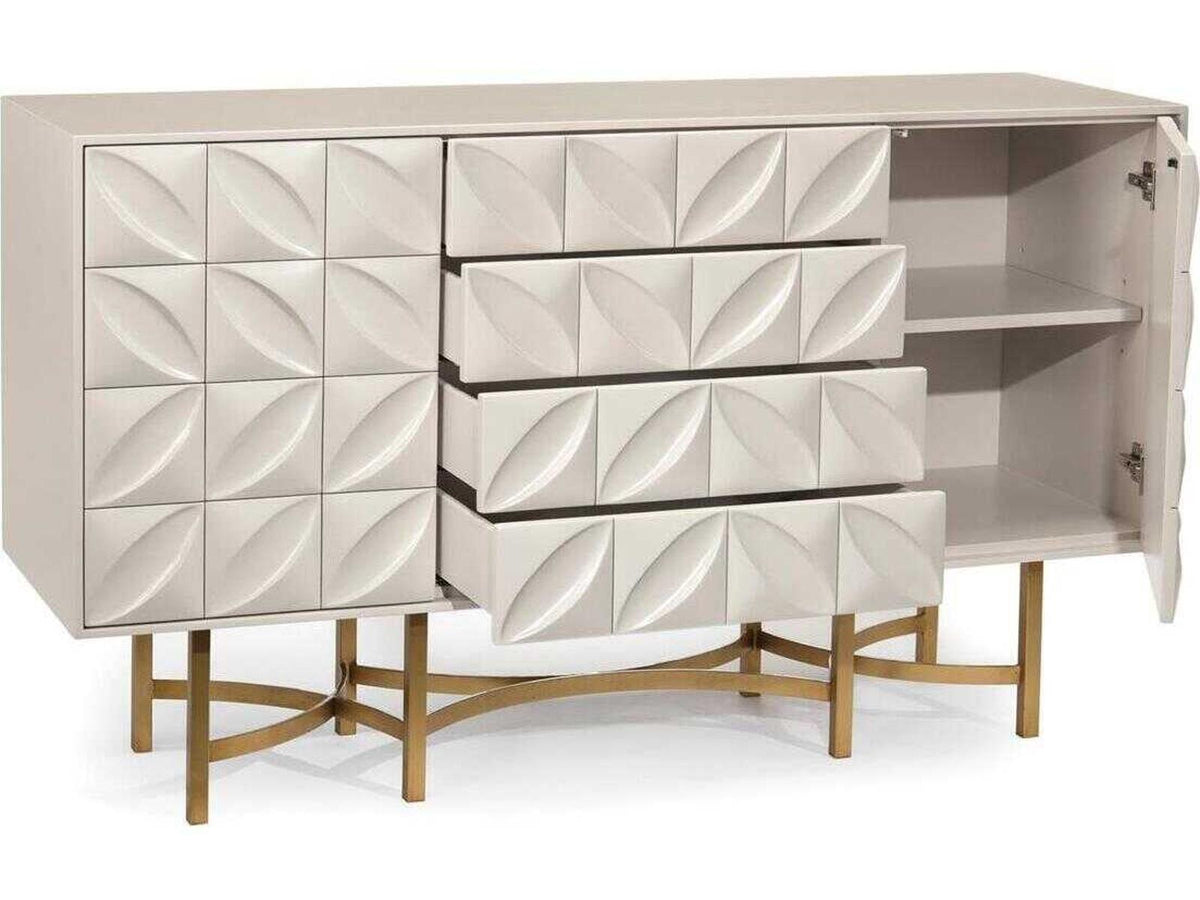 Ghost White Credenza with Hand-Carved Petal Detail